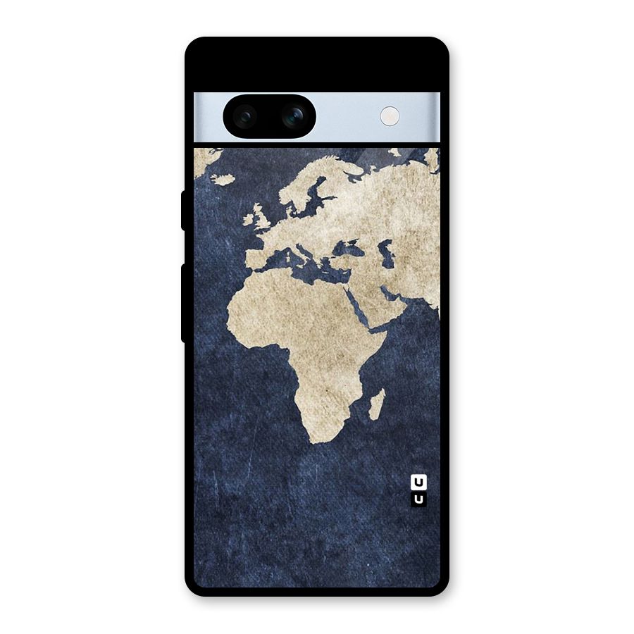 World Map Blue Gold Glass Back Case for Google Pixel 7a