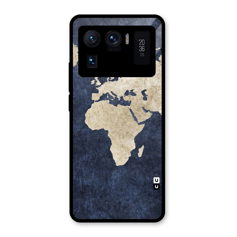 World Map Blue Gold Glass Back Case for Mi 11 Ultra