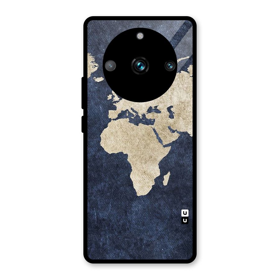World Map Blue Gold Glass Back Case for Realme 11 Pro