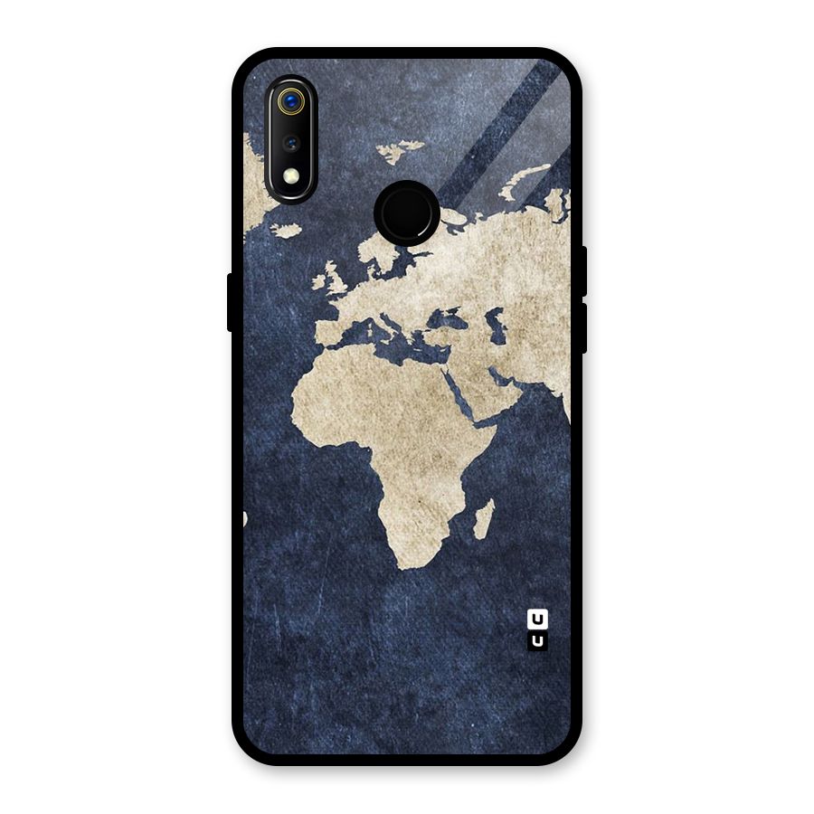 World Map Blue Gold Glass Back Case for Realme 3i