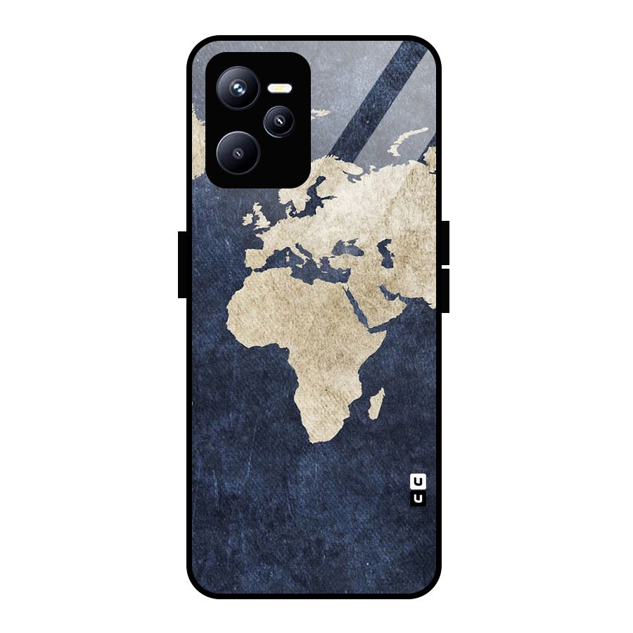 World Map Blue Gold Glass Back Case for Realme C35