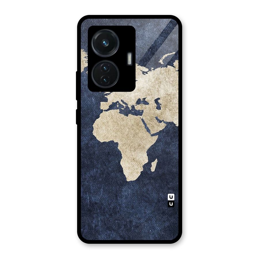 World Map Blue Gold Glass Back Case for Vivo T1 44W