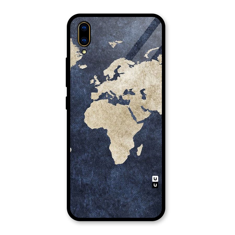 World Map Blue Gold Glass Back Case for Vivo V11 Pro