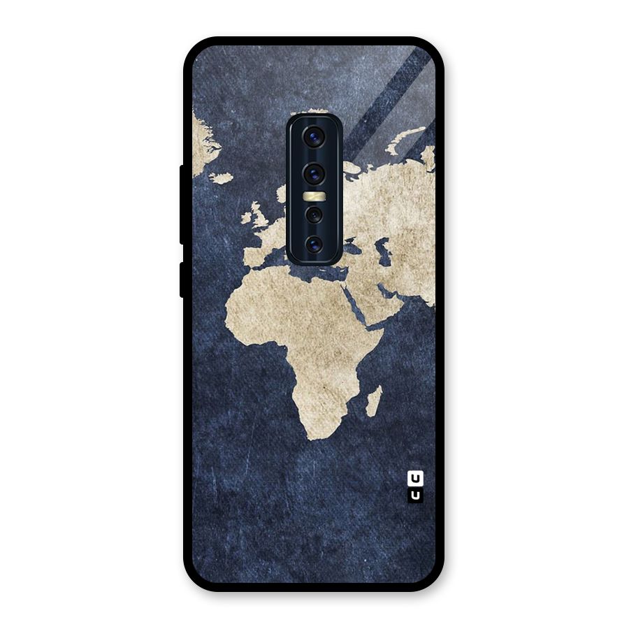 World Map Blue Gold Glass Back Case for Vivo V17 Pro