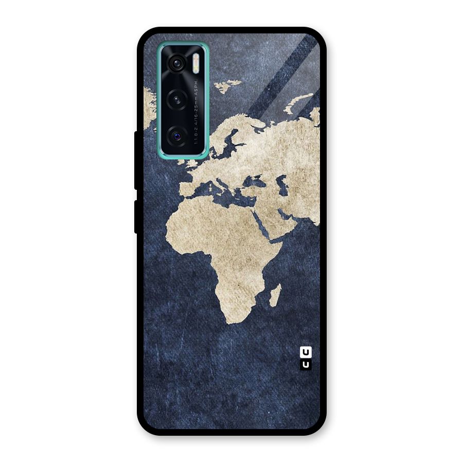 World Map Blue Gold Glass Back Case for Vivo V20 SE