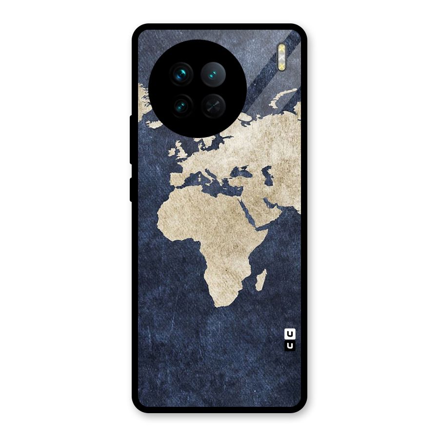 World Map Blue Gold Glass Back Case for Vivo X90