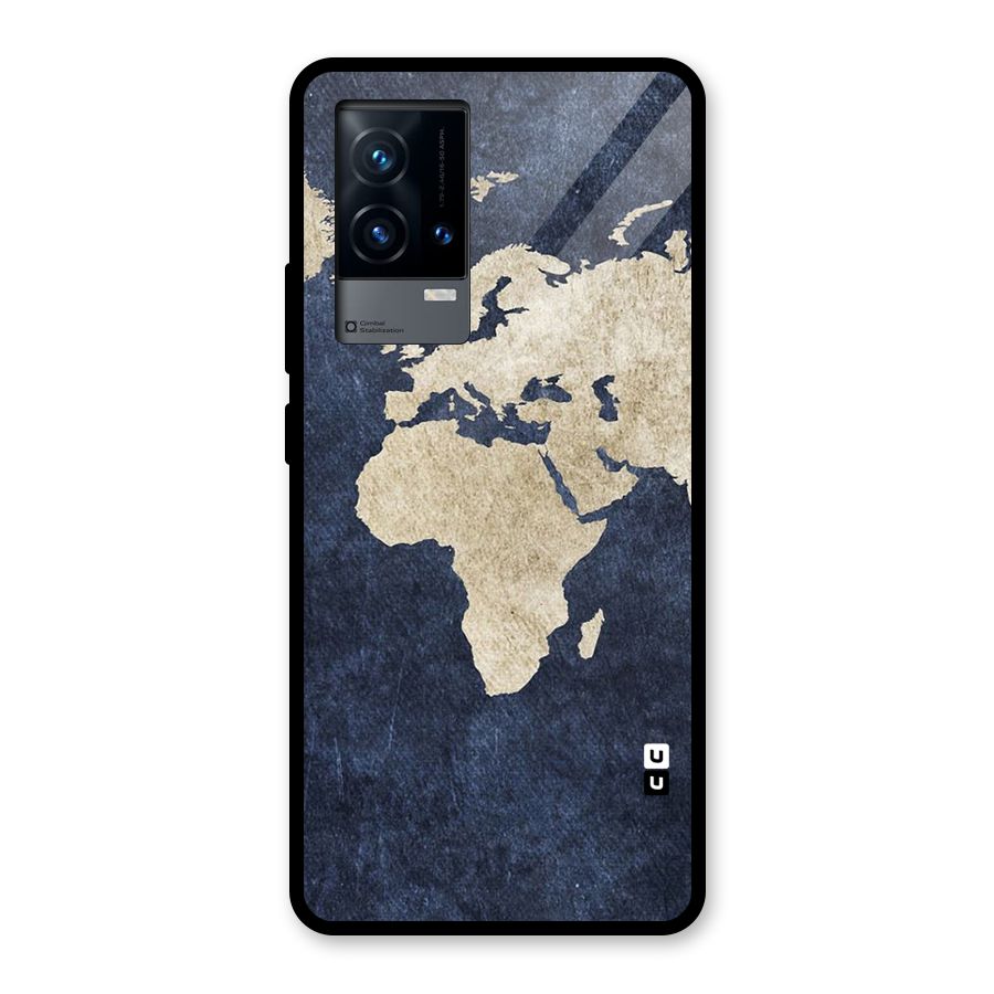 World Map Blue Gold Glass Back Case for iQOO 9 5G