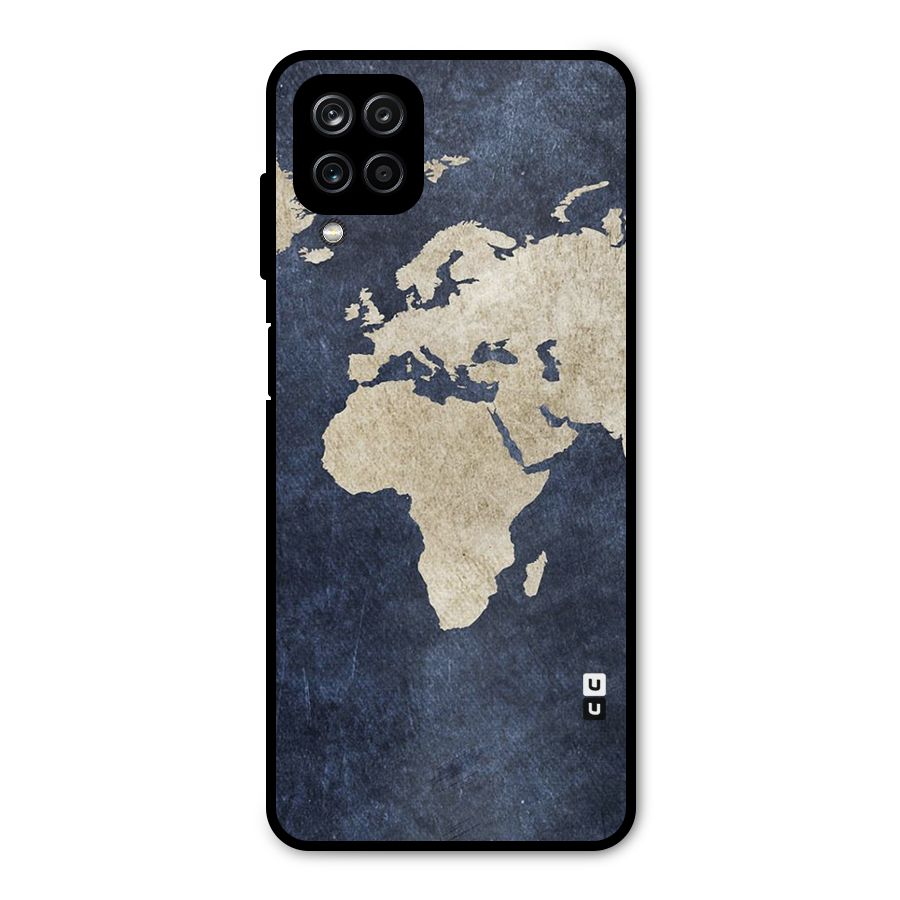 World Map Blue Gold Metal Back Case for Galaxy A12