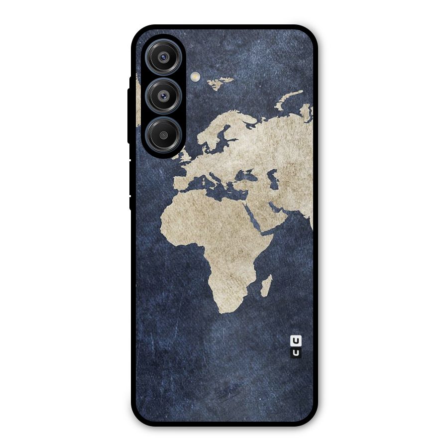 World Map Blue Gold Metal Back Case for Galaxy A16 5G