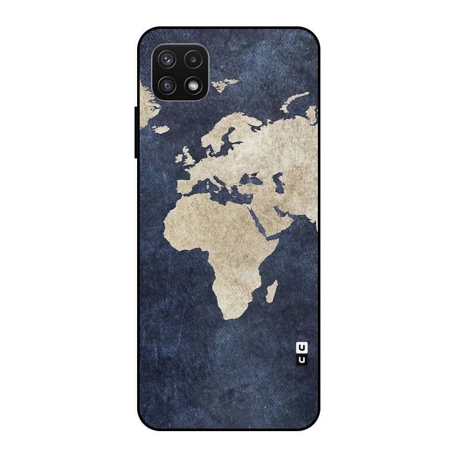 World Map Blue Gold Metal Back Case for Galaxy A22 5G