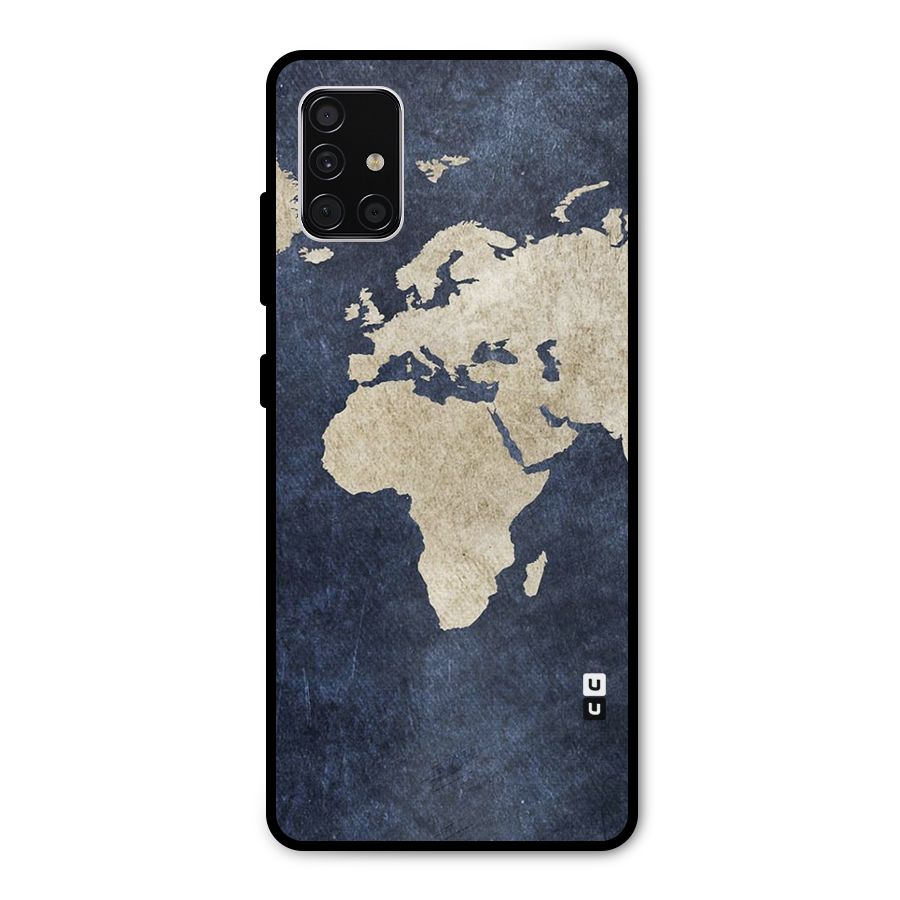 World Map Blue Gold Metal Back Case for Galaxy A51