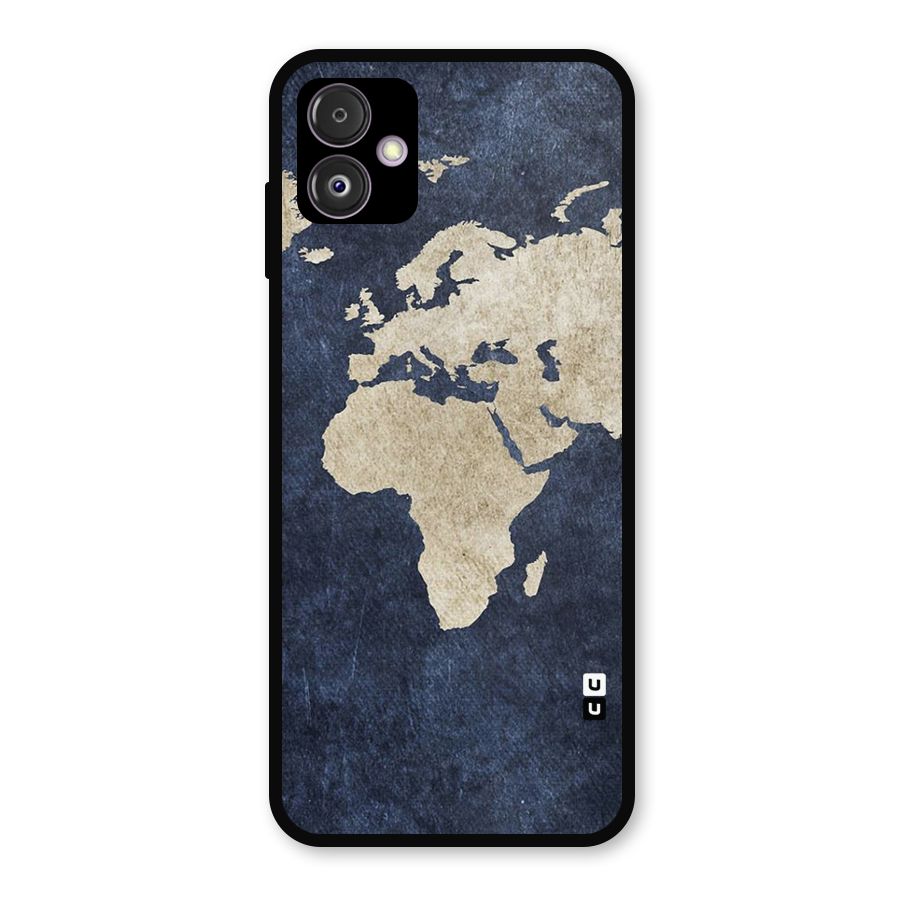 World Map Blue Gold Metal Back Case for Galaxy F14