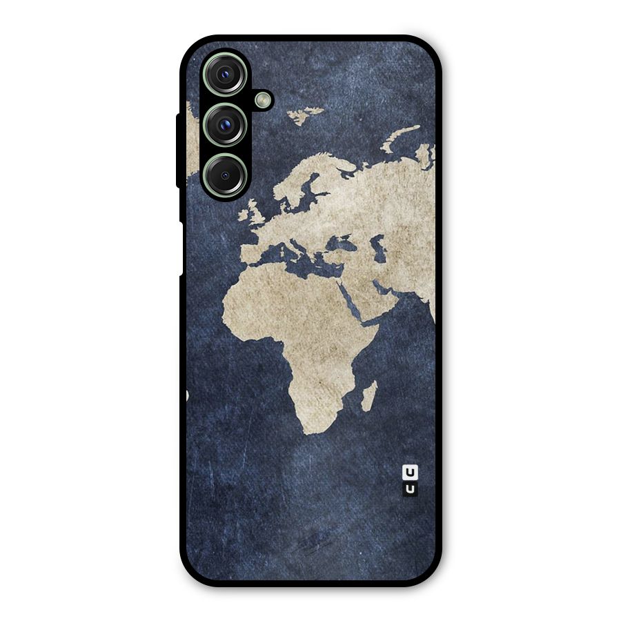 World Map Blue Gold Metal Back Case for Galaxy F34