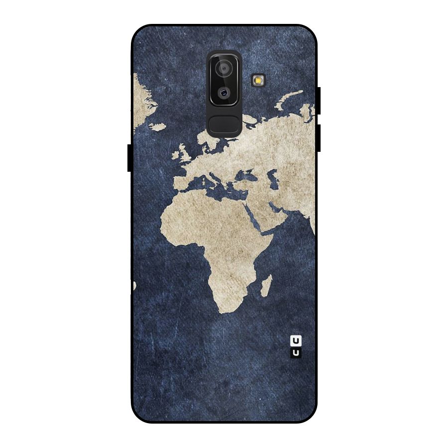 World Map Blue Gold Metal Back Case for Galaxy J8