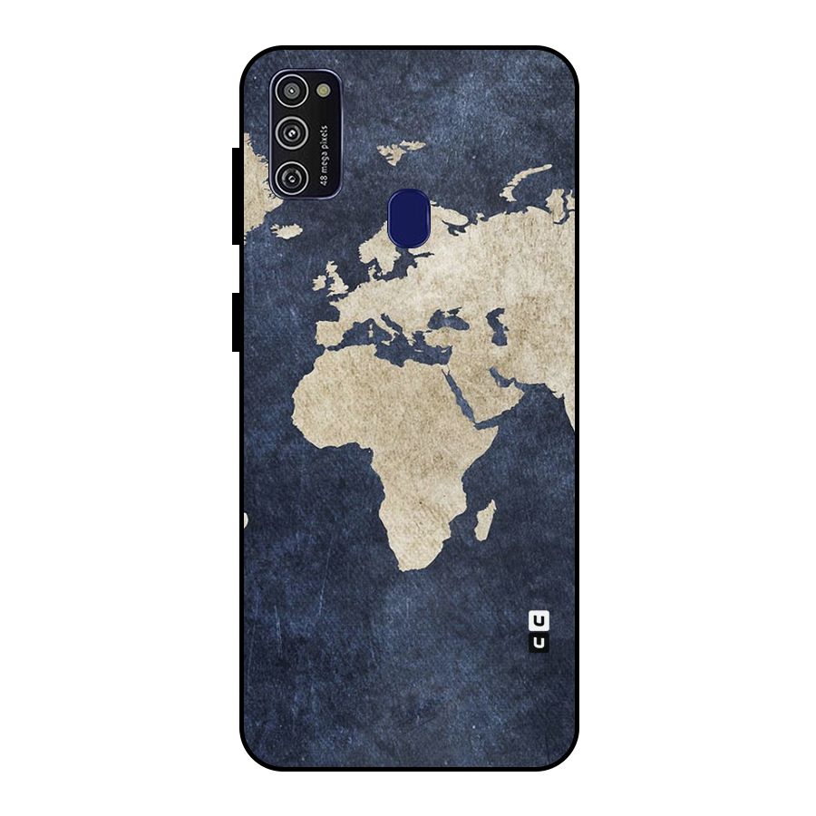 World Map Blue Gold Metal Back Case for Galaxy M30s