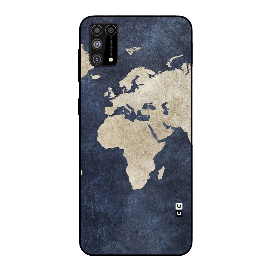 World Map Blue Gold Metal Back Case for Galaxy M31
