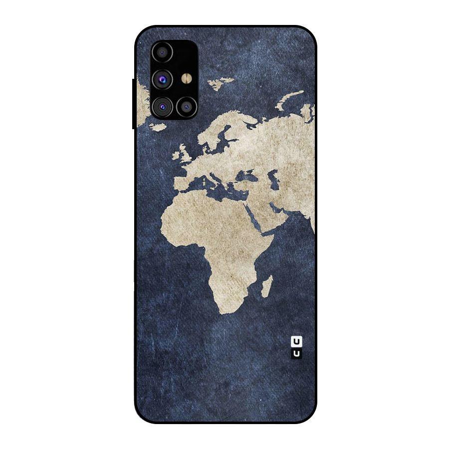 World Map Blue Gold Metal Back Case for Galaxy M31s