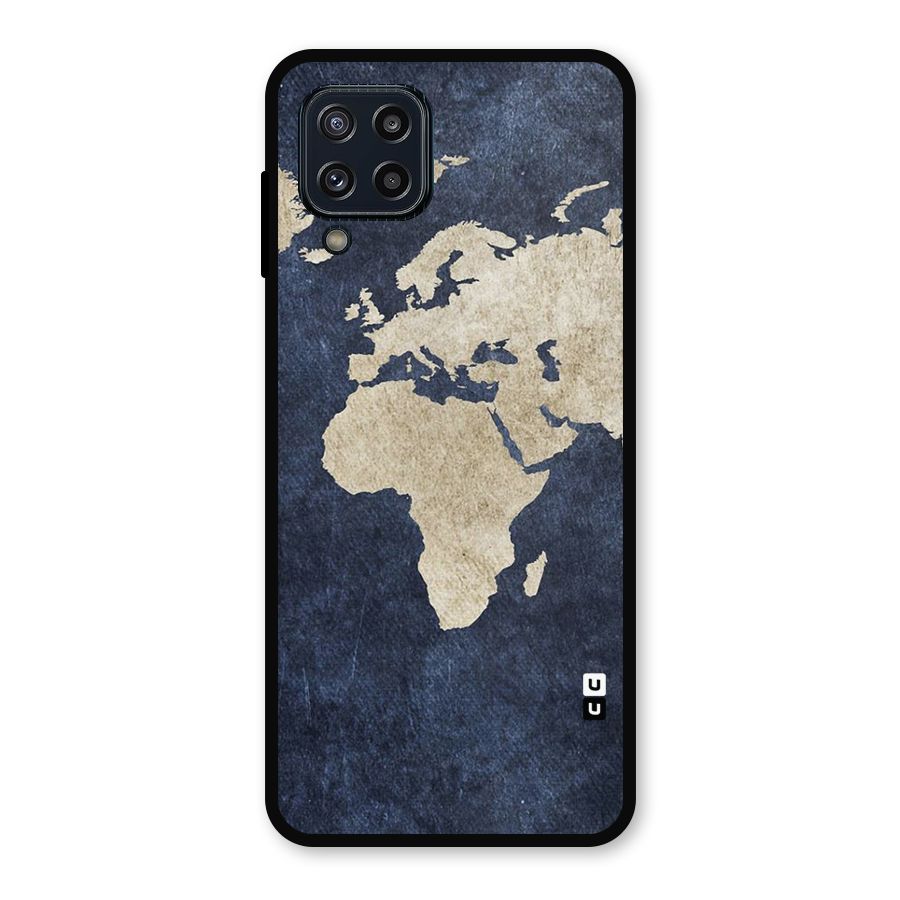 World Map Blue Gold Metal Back Case for Galaxy M32