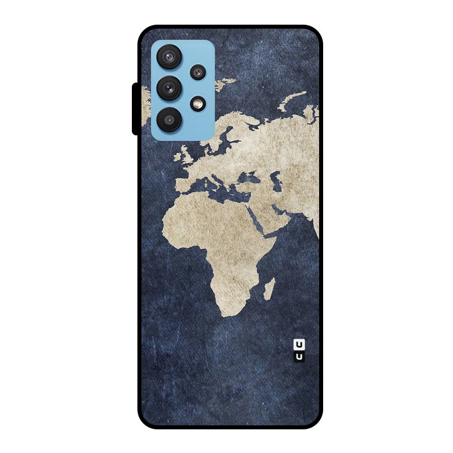 World Map Blue Gold Metal Back Case for Galaxy M32 5G
