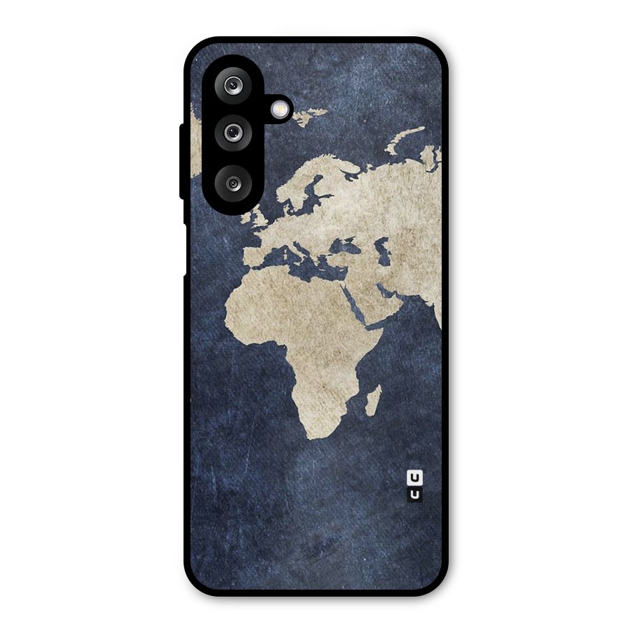 World Map Blue Gold Metal Back Case for Galaxy M36