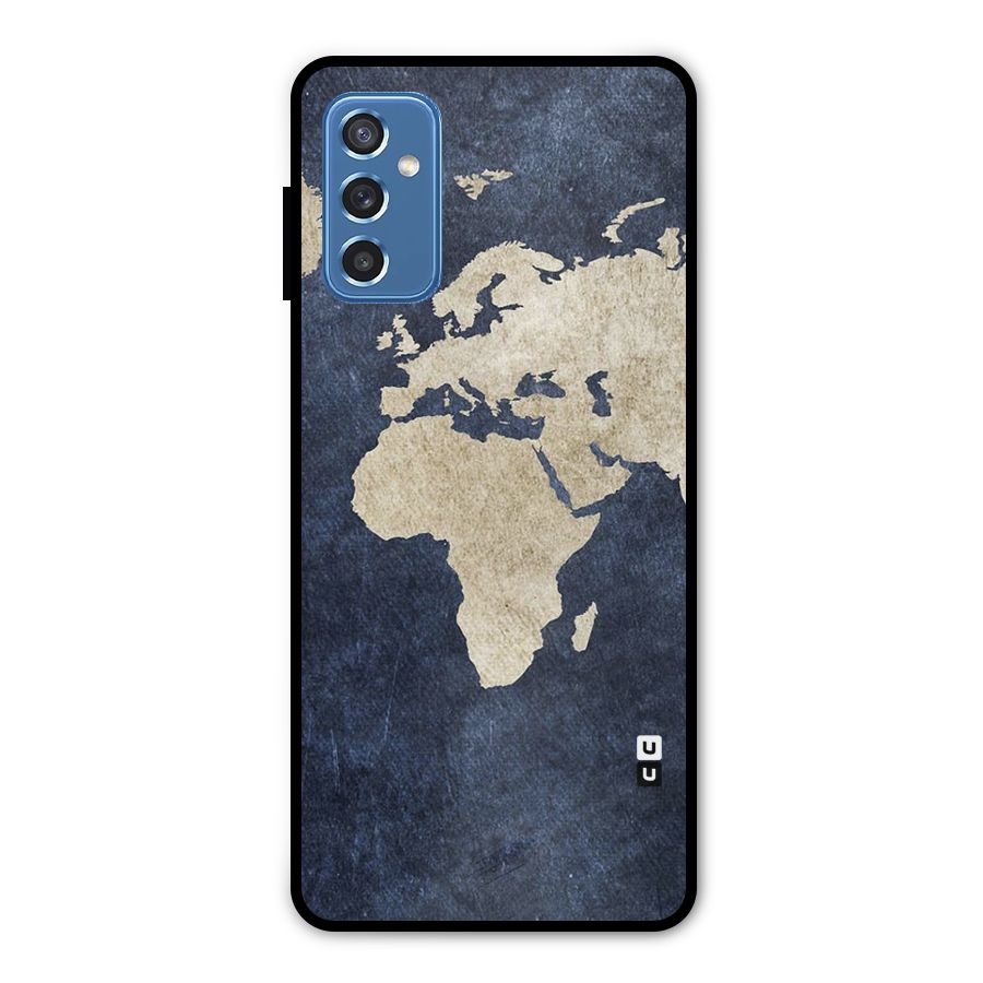 World Map Blue Gold Metal Back Case for Galaxy M52 5G