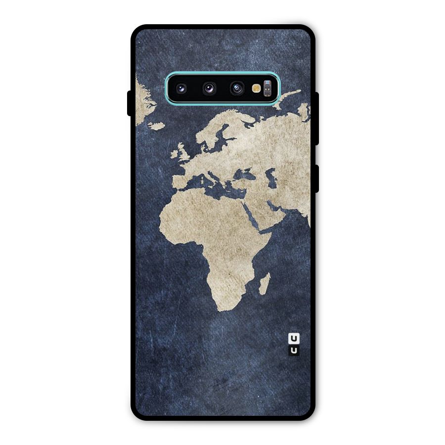 World Map Blue Gold Metal Back Case for Galaxy S10 Plus