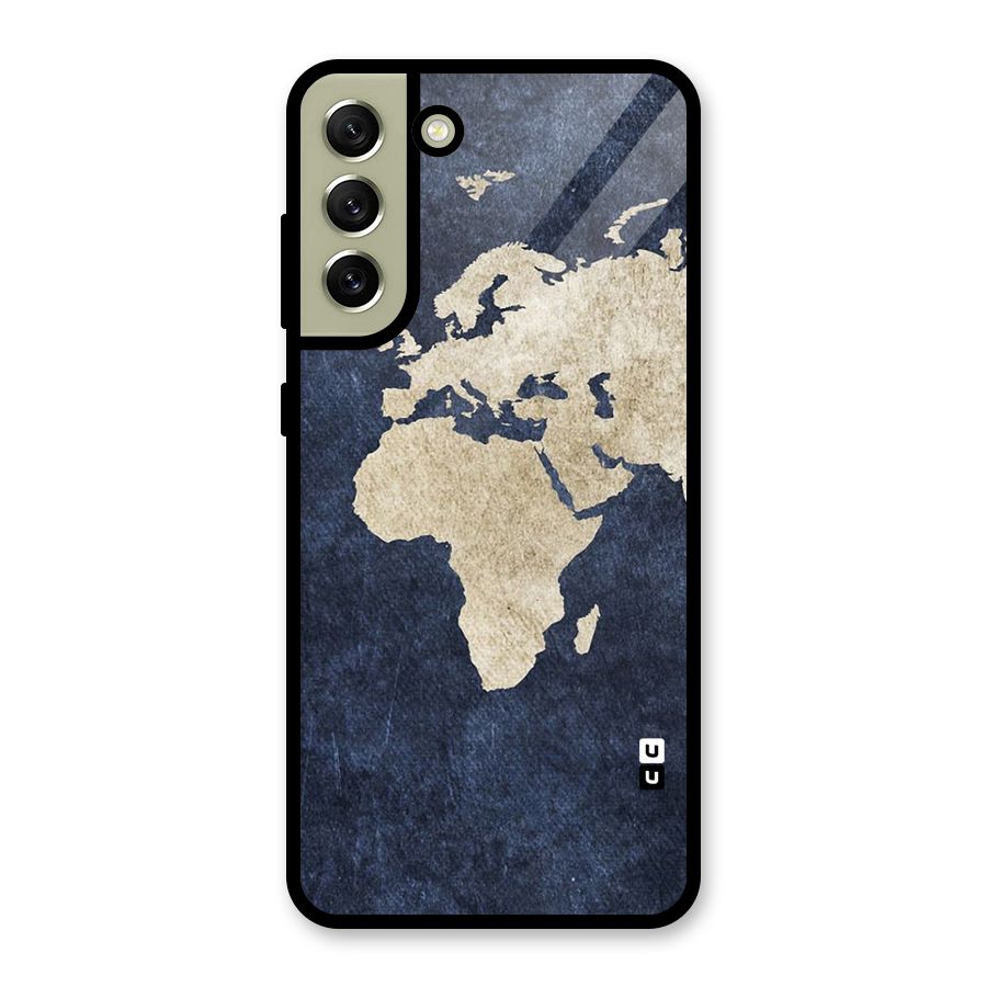 World Map Blue Gold Metal Back Case for Galaxy S21 FE 5G (2023)