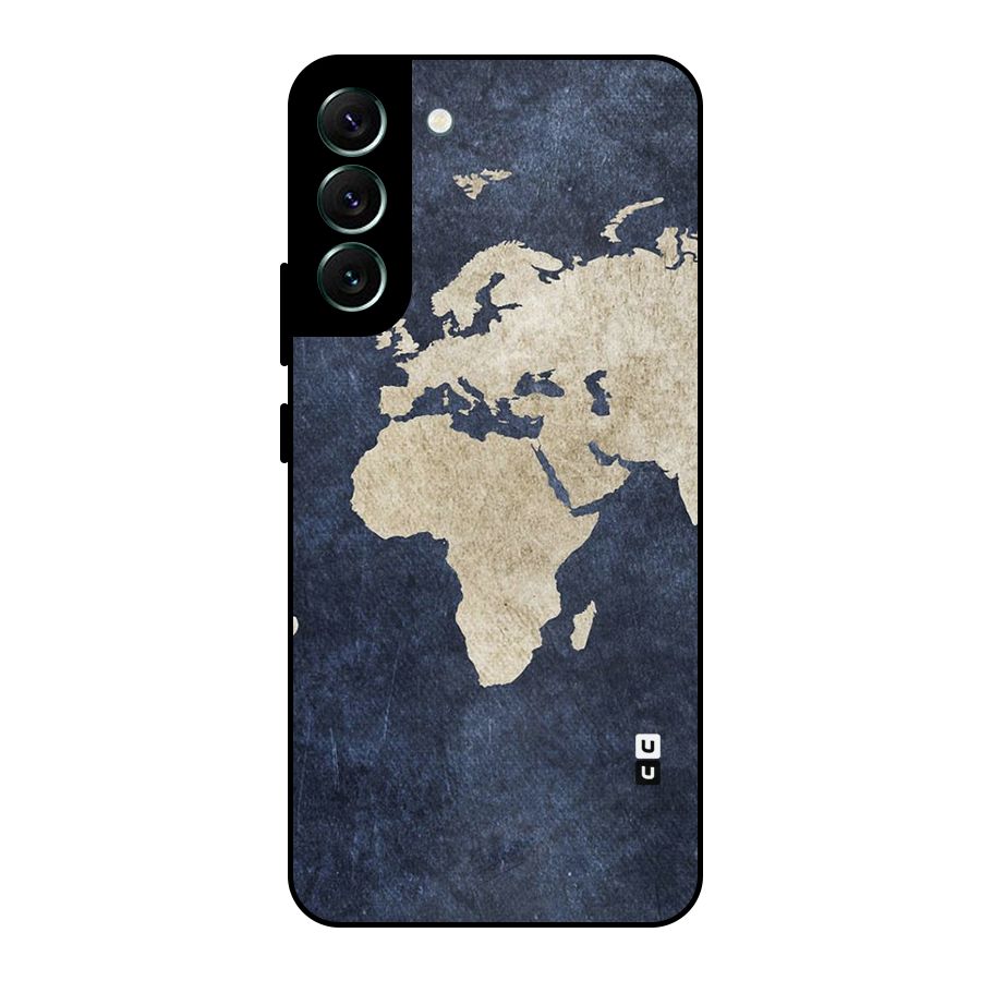 World Map Blue Gold Metal Back Case for Galaxy S22 Plus 5G
