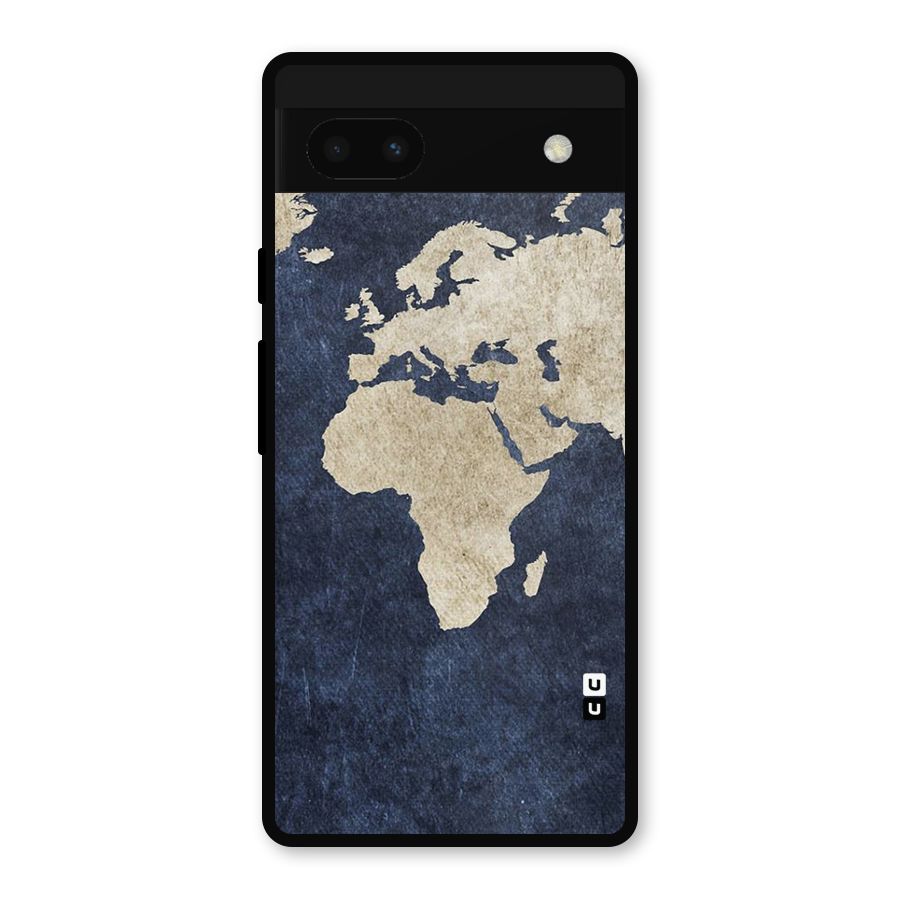 World Map Blue Gold Metal Back Case for Google Pixel 6a