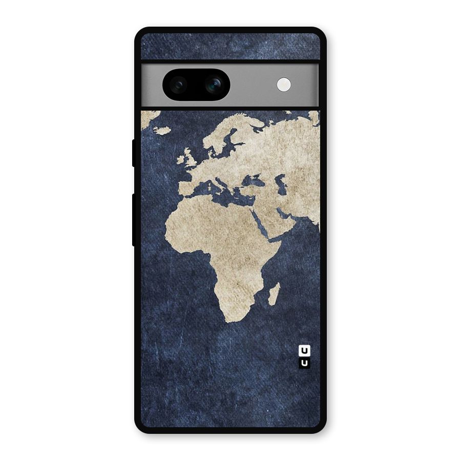 World Map Blue Gold Metal Back Case for Google Pixel 7a