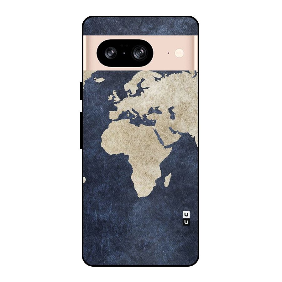 World Map Blue Gold Metal Back Case for Google Pixel 8