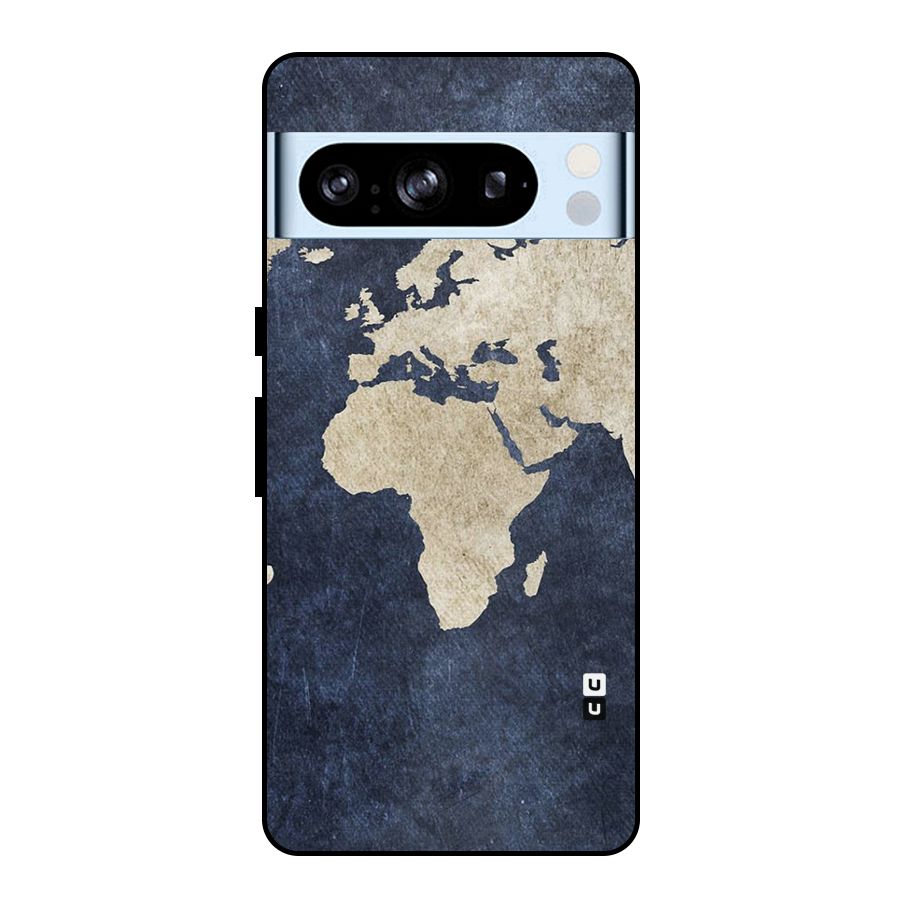 World Map Blue Gold Metal Back Case for Google Pixel 8 Pro