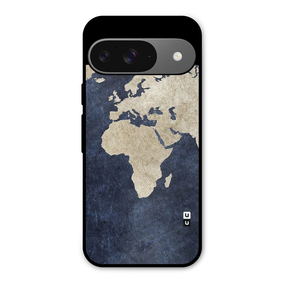 World Map Blue Gold Metal Back Case for Google Pixel 9