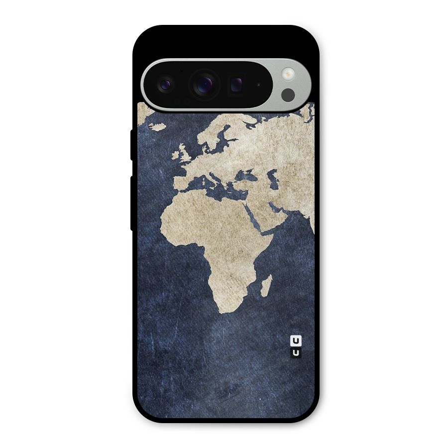 World Map Blue Gold Metal Back Case for Google Pixel 9 Pro XL
