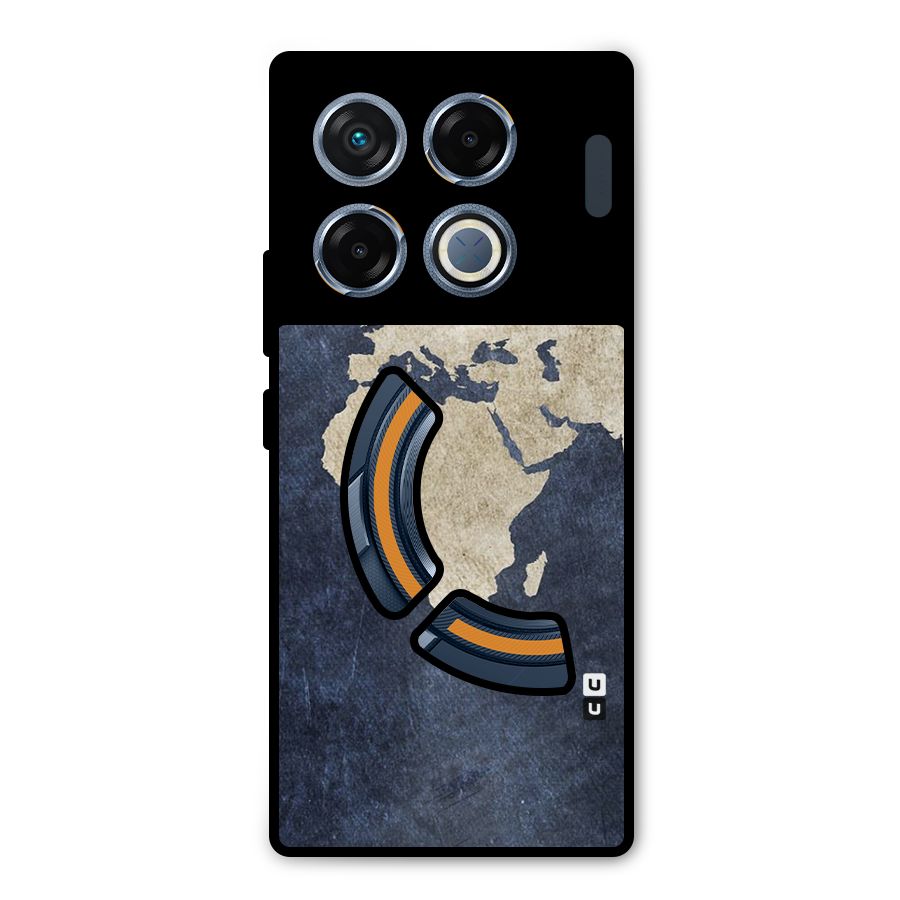 World Map Blue Gold Metal Back Case for Infinix GT 20 Pro