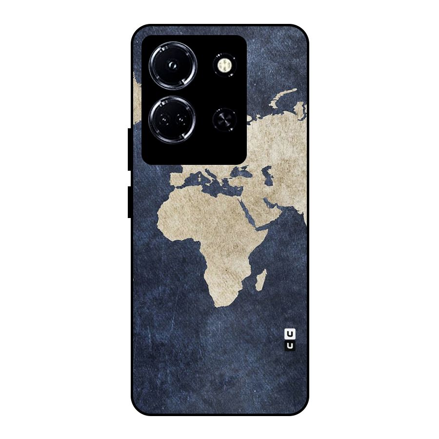 World Map Blue Gold Metal Back Case for Infinix Note 30 5G
