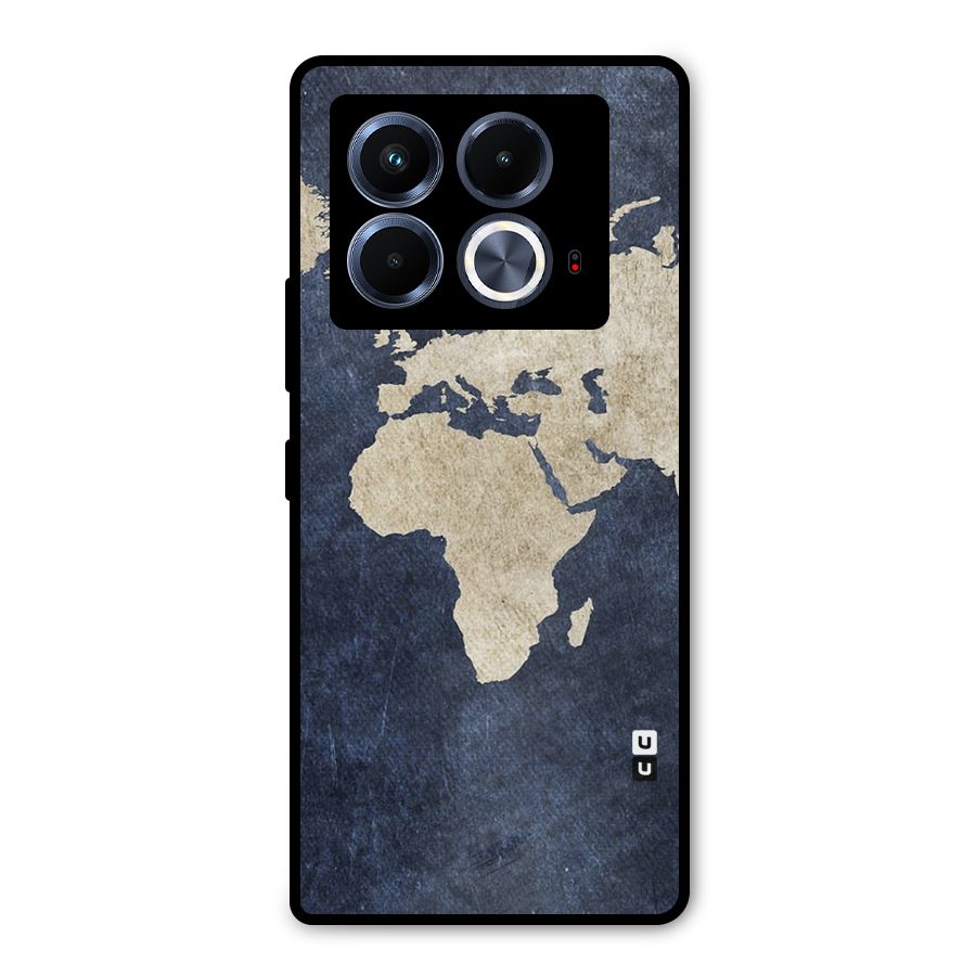 World Map Blue Gold Metal Back Case for Infinix Note 40 5G