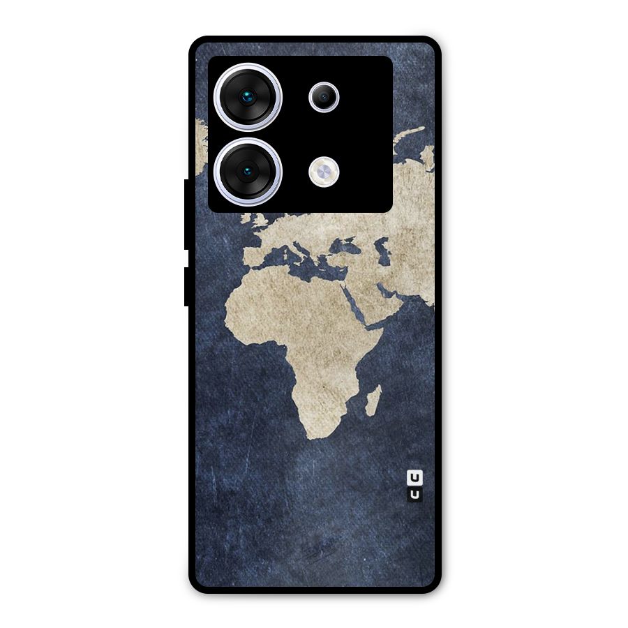 World Map Blue Gold Metal Back Case for Infinix Zero 30 5G