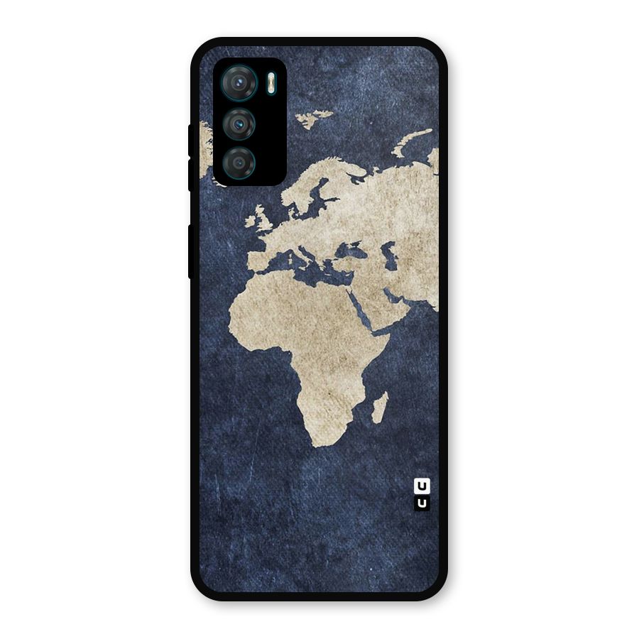 World Map Blue Gold Metal Back Case for Moto G42