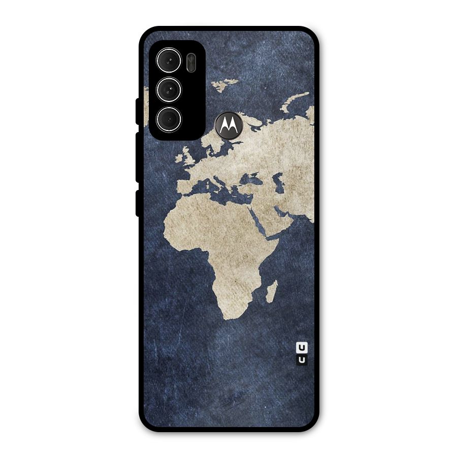 World Map Blue Gold Metal Back Case for Moto G60