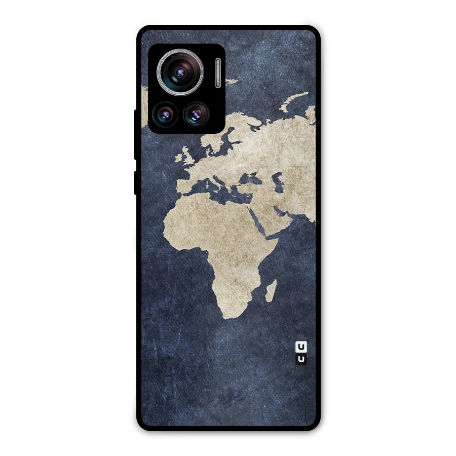 World Map Blue Gold Metal Back Case for Motorola Edge 30 Ultra
