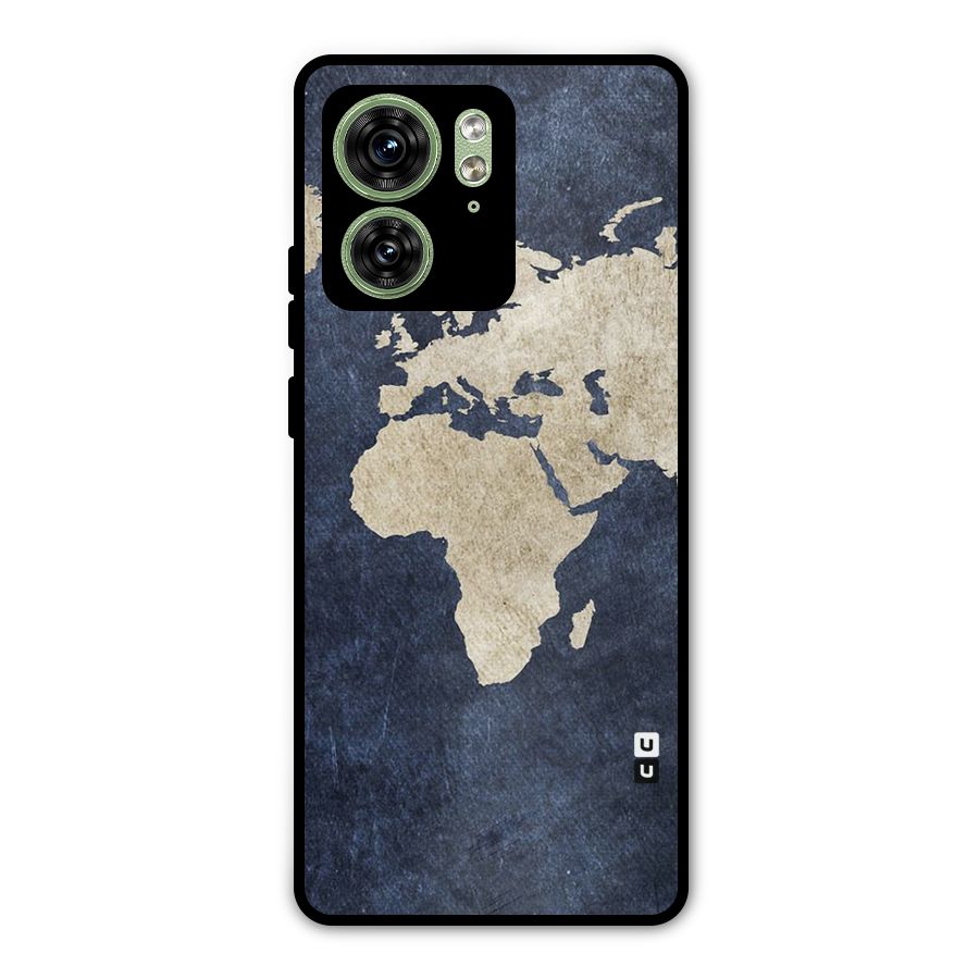 World Map Blue Gold Metal Back Case for Motorola Edge 40 5G
