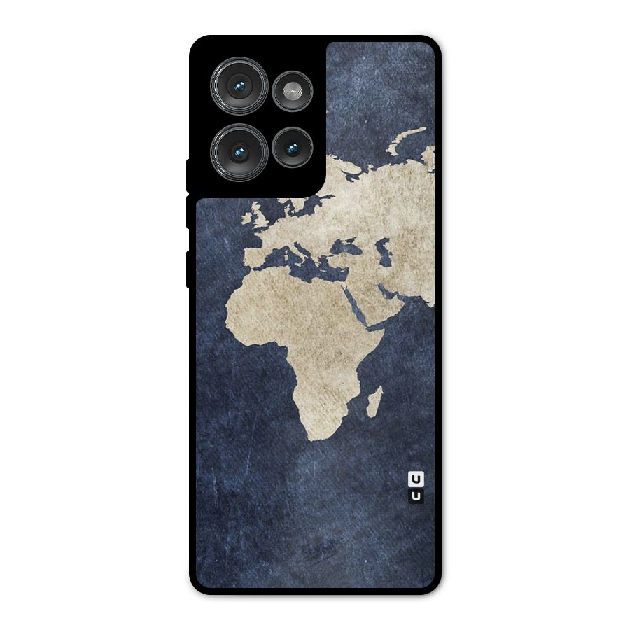 World Map Blue Gold Metal Back Case for Motorola Edge 50