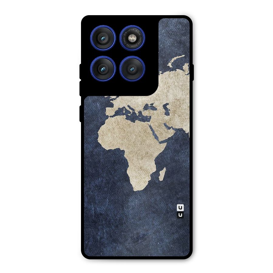 World Map Blue Gold Metal Back Case for Motorola Edge 60 Pro