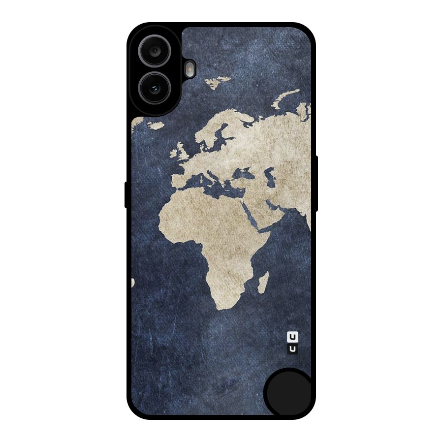 World Map Blue Gold Metal Back Case for Nothing CMF Phone 1