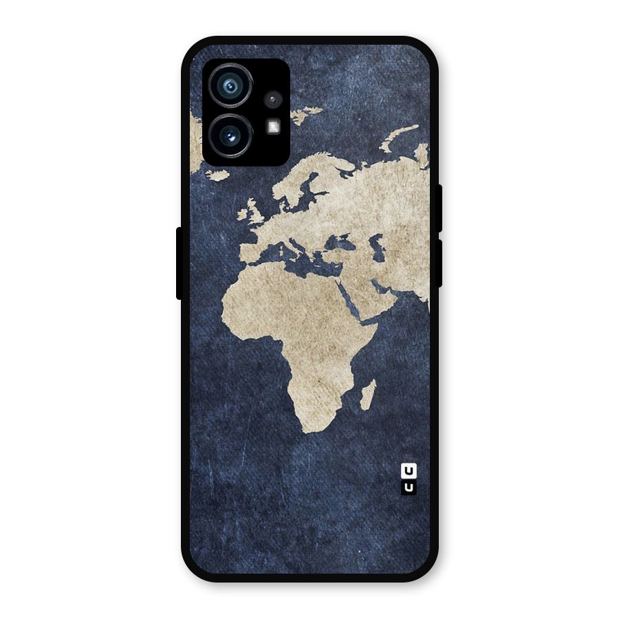 World Map Blue Gold Metal Back Case for Nothing Phone 1