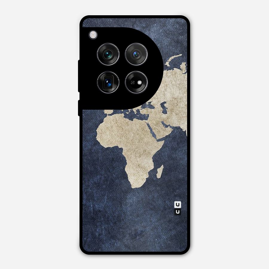 World Map Blue Gold Metal Back Case for OnePlus 12