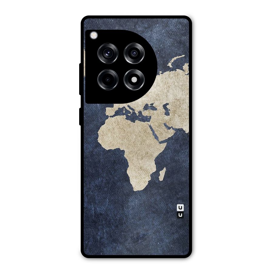 World Map Blue Gold Metal Back Case for OnePlus 12R