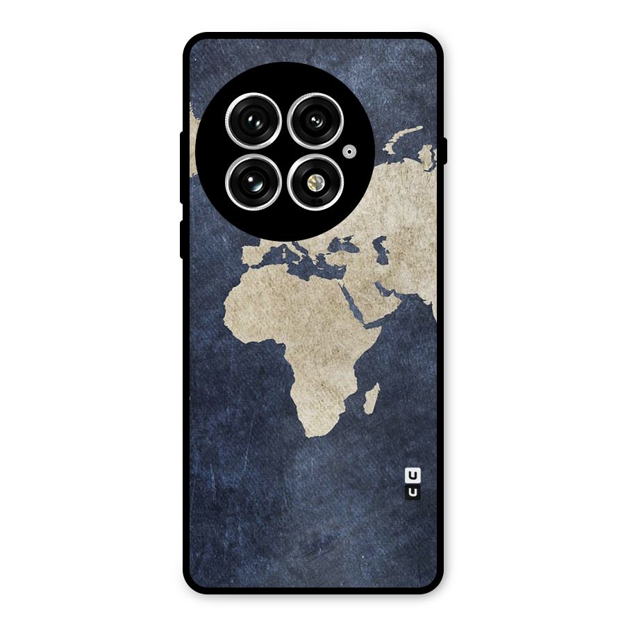 World Map Blue Gold Metal Back Case for OnePlus 13