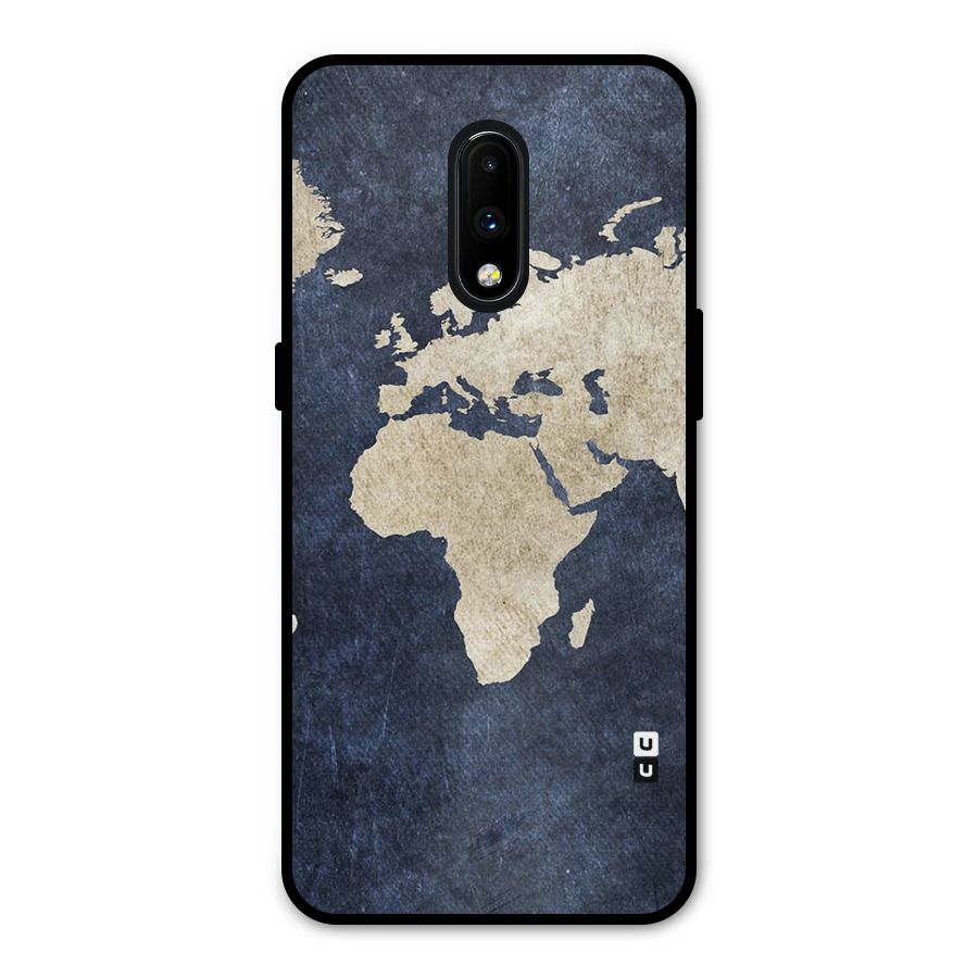 World Map Blue Gold Metal Back Case for OnePlus 7